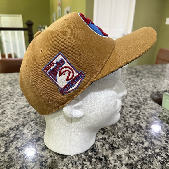 NBA ATLANTA HAWKS Sand and sky Mitchell & Ness Brown Fitted Mens Hat SZ 7 3/8 - Picture 2 of 5